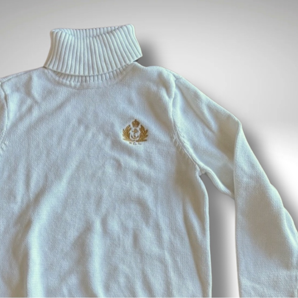 Ralph Lauren Cream Turtleneck Sweater with Gold Crest